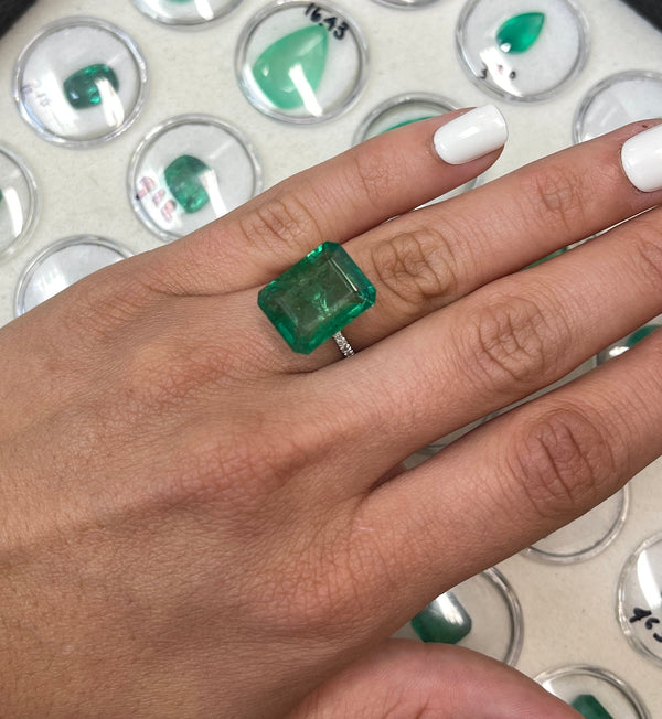 Large 14.13 Carat 16.5x13 Medium Green Natural Loose Zambian- Emerald Cut
