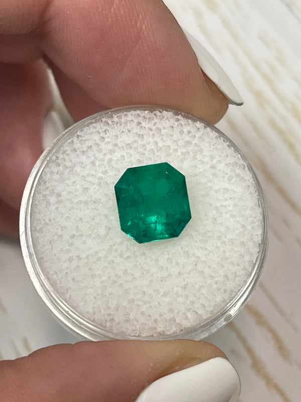 3.01 Carat Minor Oil 8.8x8.4 Vivid Muzo Colombian Emerald-Asscher Cut with Clipped Corners