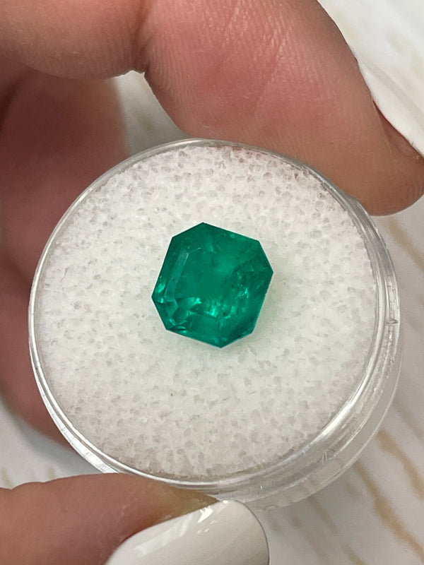 3.01 Carat Minor Oil 8.8x8.4 Vivid Muzo Colombian Emerald-Asscher Cut with Clipped Corners