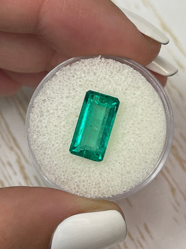 4.26 Carat 13x7 Vivid Bluish Green Natural Loose Colombian Emerald-Elongated Emerald Cut
