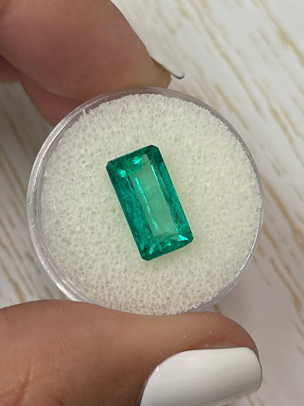 4.26 Carat 13x7 Vivid Bluish Green Natural Loose Colombian Emerald-Elongated Emerald Cut