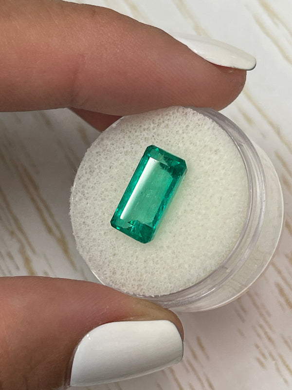 4.26 Carat 13x7 Vivid Bluish Green Natural Loose Colombian Emerald-Elongated Emerald Cut