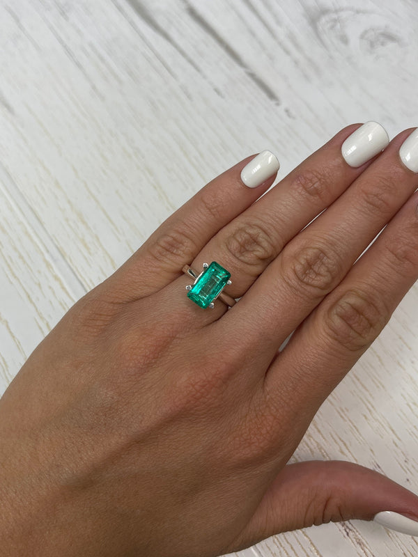 4.26 Carat 13x7 Vivid Bluish Green Natural Loose Colombian Emerald-Elongated Emerald Cut