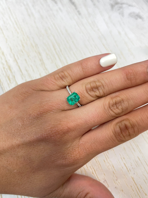 2.12 Carat 9x7 Freckled Bluish Green Natural Loose Colombian Emerald- Emerald Cut