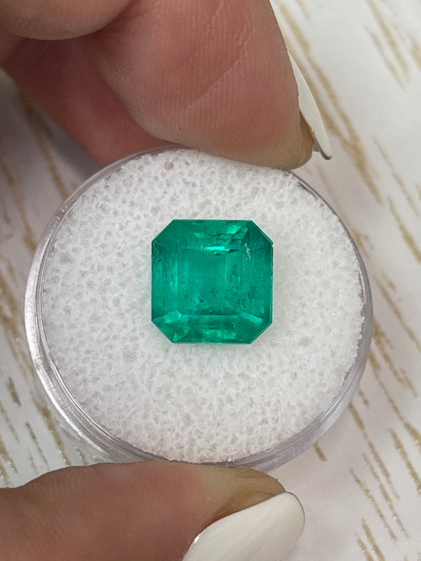 4.75 Carat Minor Oil 10x10 Deep Bluish Green Natural Loose Colombian Emerald-Asscher Cut