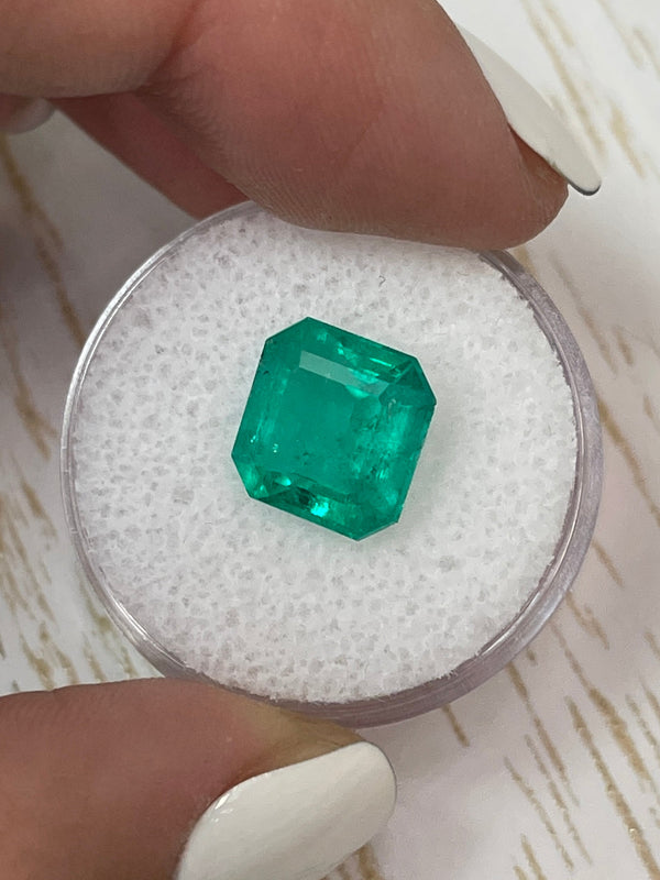 4.75 Carat Minor Oil 10x10 Deep Bluish Green Natural Loose Colombian Emerald-Asscher Cut