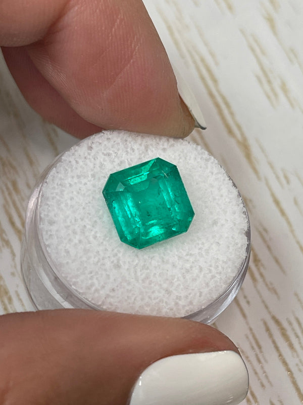 4.75 Carat Minor Oil 10x10 Deep Bluish Green Natural Loose Colombian Emerald-Asscher Cut