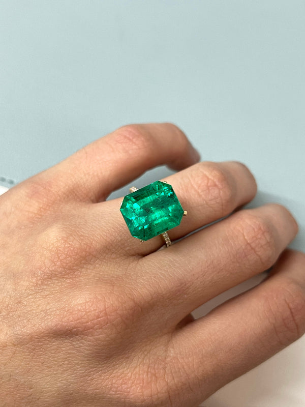 Large 12.81 Carat GRS Minor Oil Vivid Green Colombian Emerald-Loose