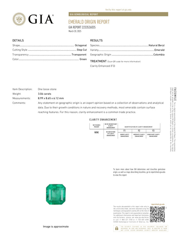 3.06 Carat AAA+ GIA Certified Muzo Green Natural Loose Colombian Emerald Asscher Cut