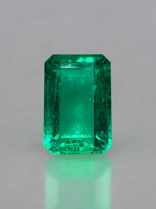 3.40 Carat GIA Certified Vivid Bluish Green Natural Loose Colombian Emerald-Elongated Emerald Cut
