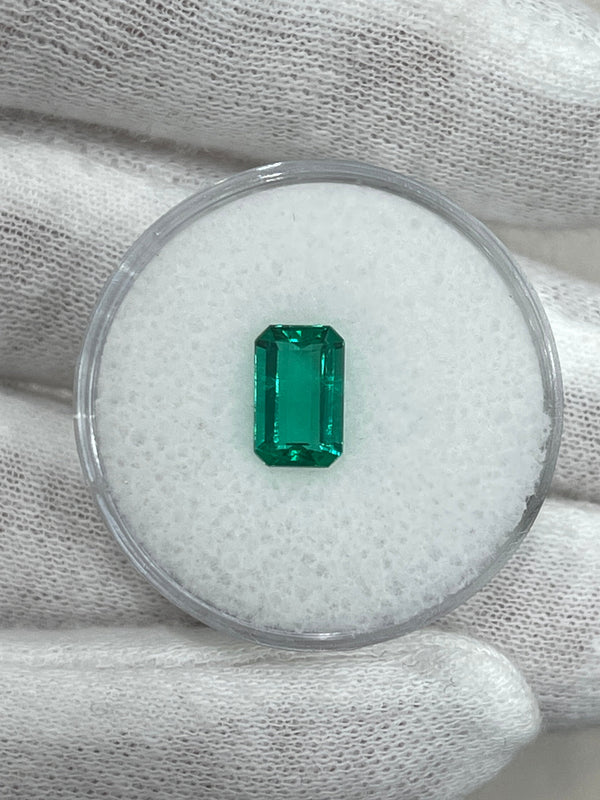 1.13 Carat VVS Crystal Clear Bluish Green Colombian Emerald- Emerald Cut