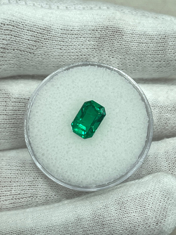 1.45 Carat 8.4x5.6 Vivid Green Colombian Emerald with Clipped Corners- Emerald Cut