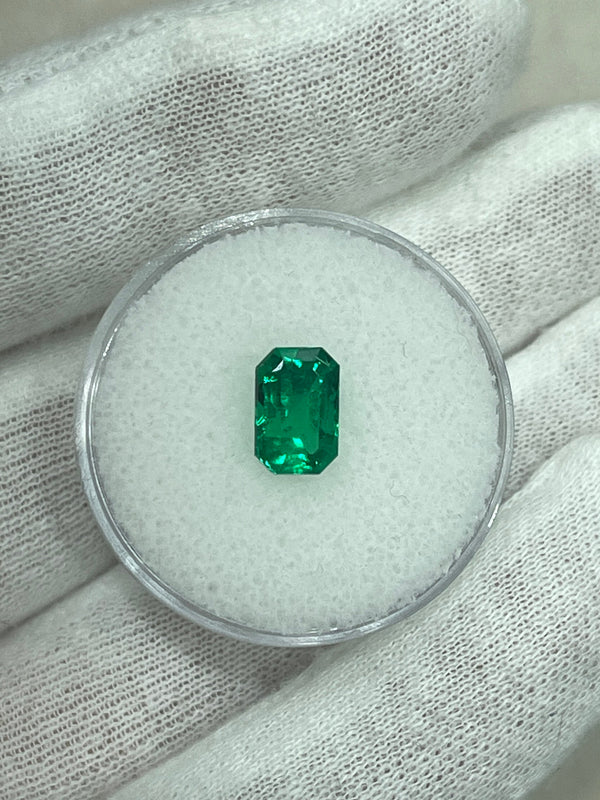 1.45 Carat 8.4x5.6 Vivid Green Colombian Emerald with Clipped Corners- Emerald Cut