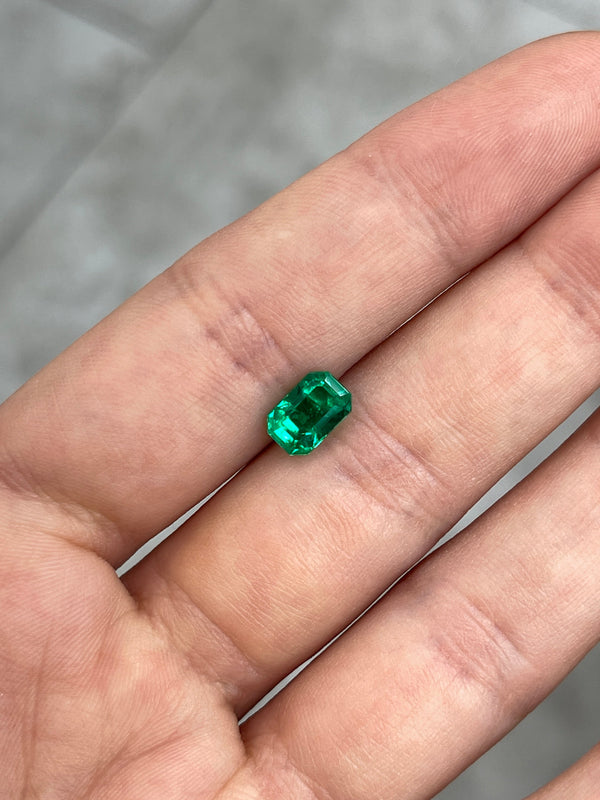 1.45 Carat 8.4x5.6 Vivid Green Colombian Emerald with Clipped Corners- Emerald Cut
