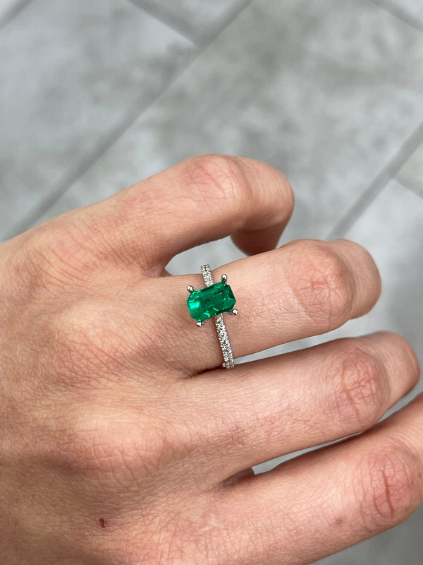 1.45 Carat 8.4x5.6 Vivid Green Colombian Emerald with Clipped Corners- Emerald Cut