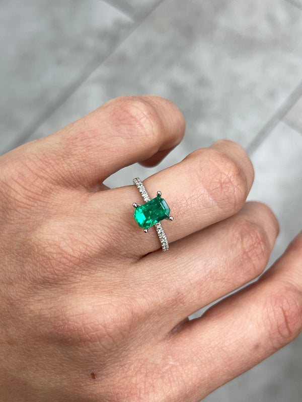 1.45 Carat 8.4x5.6 Vivid Green Colombian Emerald with Clipped Corners- Emerald Cut