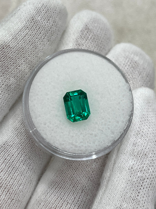 1.49 Carat 8x6 Vivid Bluish Green Classic Colombian Emerald- Emerald Cut