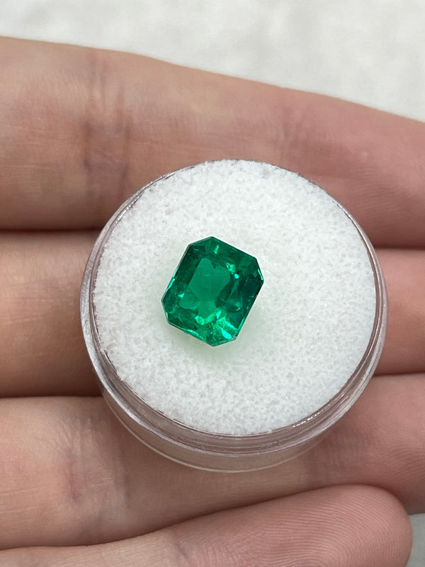 2.78 Carat 9x8 Vivid Green Chunky Emerald Cut Loose Colombian Emerald