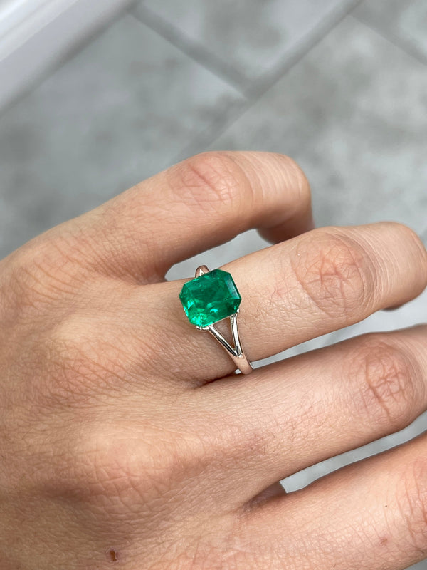 2.78 Carat 9x8 Vivid Green Chunky Emerald Cut Loose Colombian Emerald