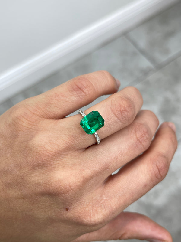 4.16 Carat 10.5x8.9 Vivid Green Natural Colombian Emerald-Emerald Cut
