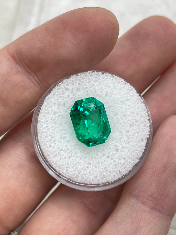 5.21 Carat 11.5x9 Vivid Bluish Green Emerald Cut Colombian Emerald with Clipped Corners