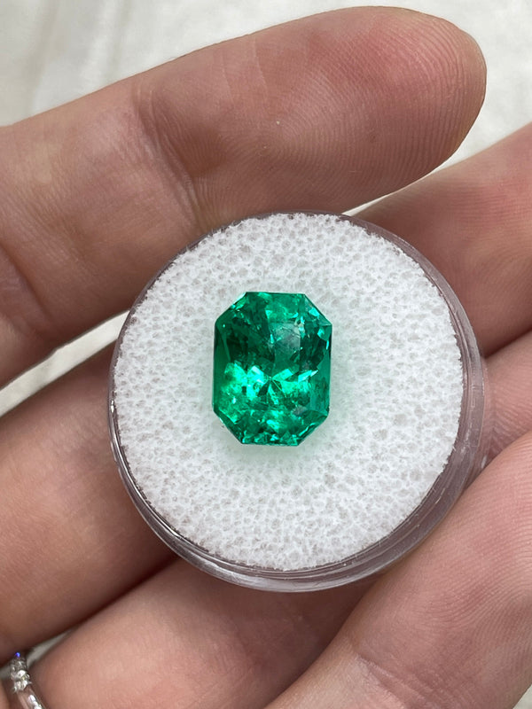 5.21 Carat 11.5x9 Vivid Bluish Green Emerald Cut Colombian Emerald with Clipped Corners