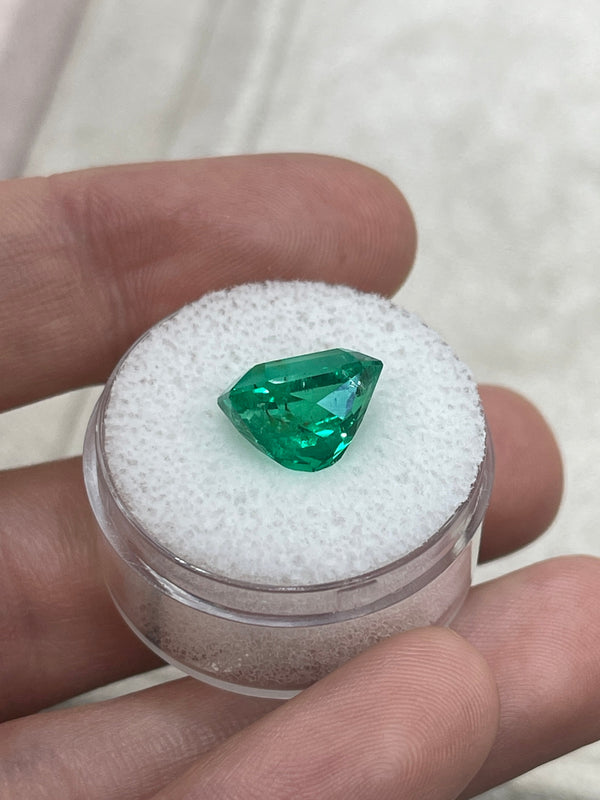 5.21 Carat 11.5x9 Vivid Bluish Green Emerald Cut Colombian Emerald with Clipped Corners