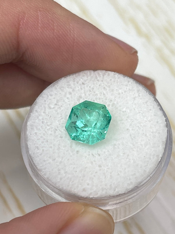 2.57 Carat 8.6x8.3 Minty Art Deco Loose Colombian Emerald-Asscher Cut Clipped Corners