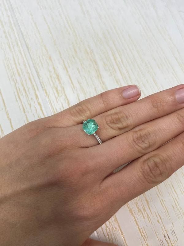 2.57 Carat 8.6x8.3 Minty Art Deco Loose Colombian Emerald-Asscher Cut Clipped Corners