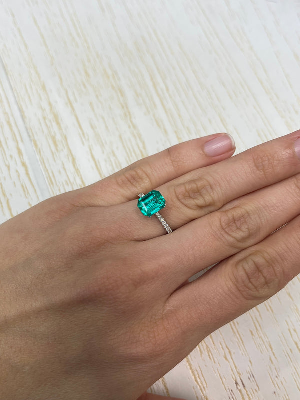 2.71 Carat AAA+ GIA Certified 9x7.5 Vivid Bluish Green Natural Loose Colombian Emerald- Emerald Cut