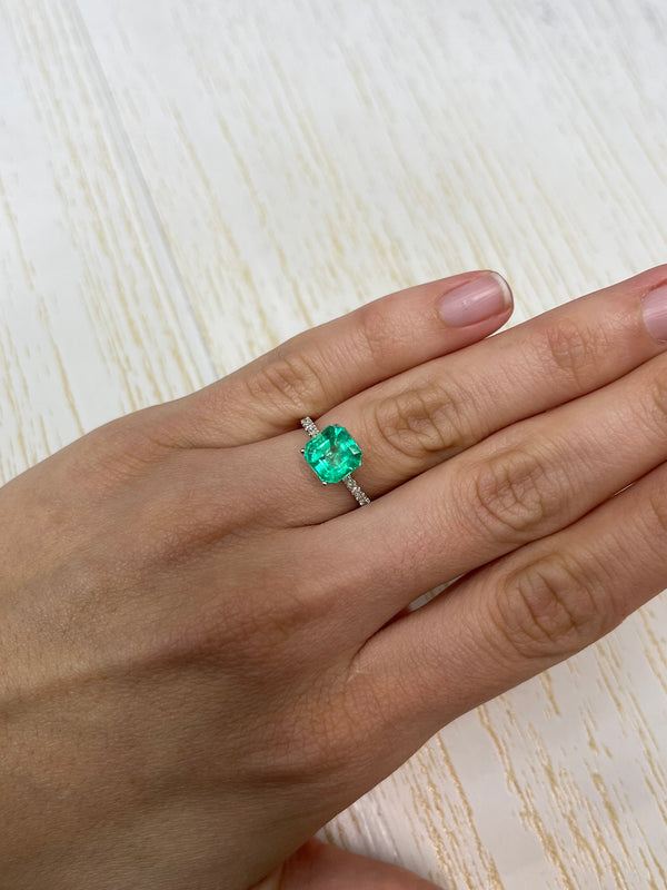 2.71 Carat Electric Yellowish Green Natural Loose Colombian Emerald- Asscher Cut