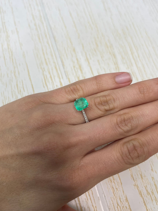 2.78 Carat 8.5x7.9 Yellowish Green Natural Loose Colombian Emerald- Asscher Cut