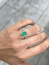 2.31 Carat 10x7 Freckled Medium Green Emerald Cut Colombian Emerald