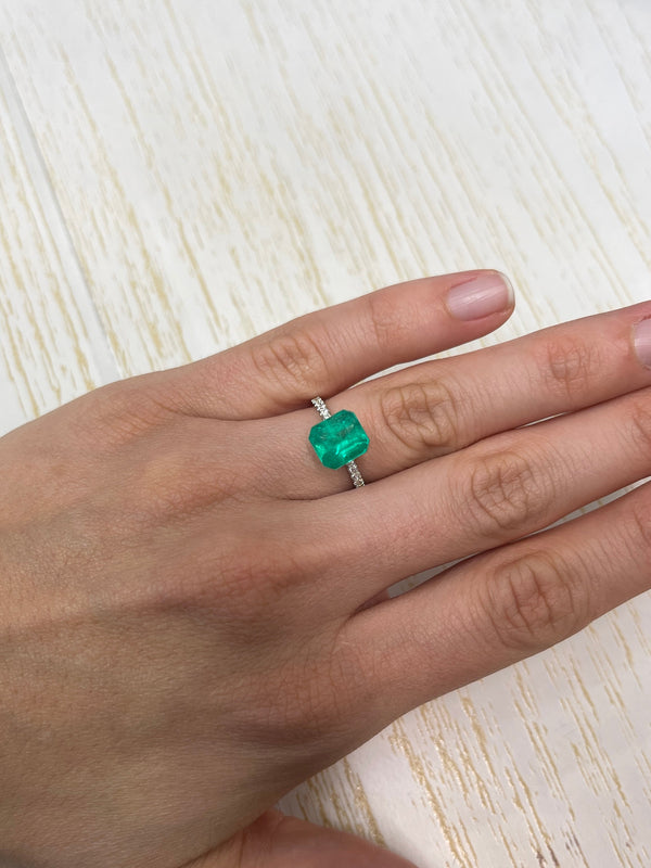 3.22 Carat Moody Bluish Green Natural Loose Colombian Emerald- Emerald Cut