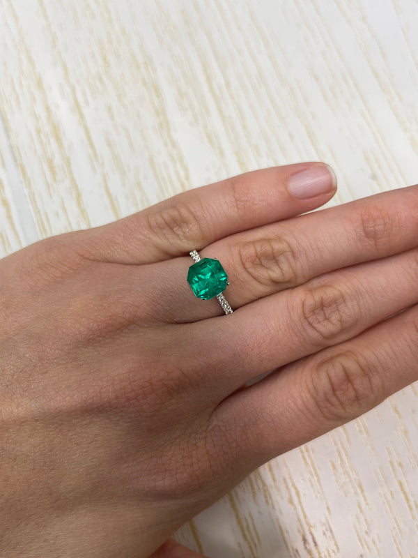 3.34 Carat AAA+ 9x9 Vivid Bluish Natural Loose Colombian Emerald-Asscher Cut