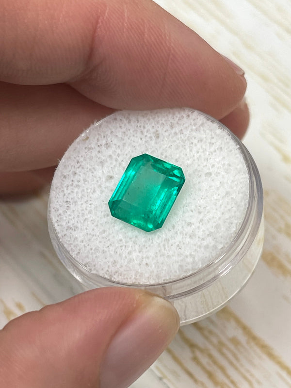 3.53 Carat 10x8 Medium Bluish Green Loose Colombian Emerald- Emerald Cut