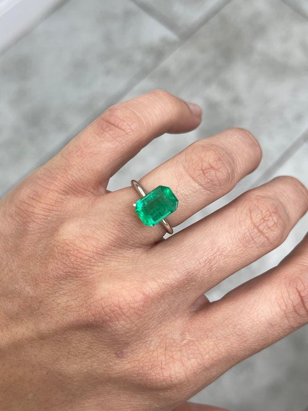 3.19 Carat 11x8 Yellowish Green Natural Loose Colombian Emerald-Emerald Cut