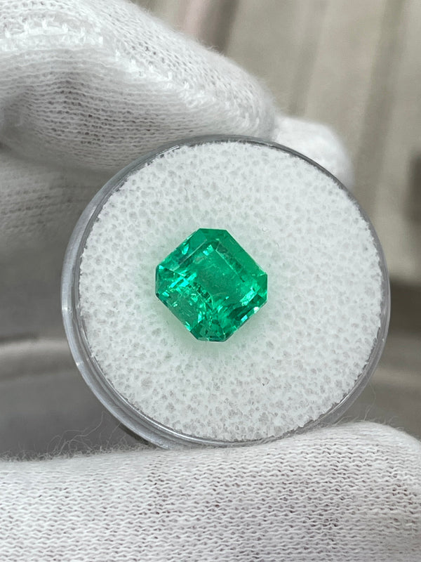 3.39 Carat 9x9 Vivacious Green Natural Loose Colombian Emerald-Asscher Cut