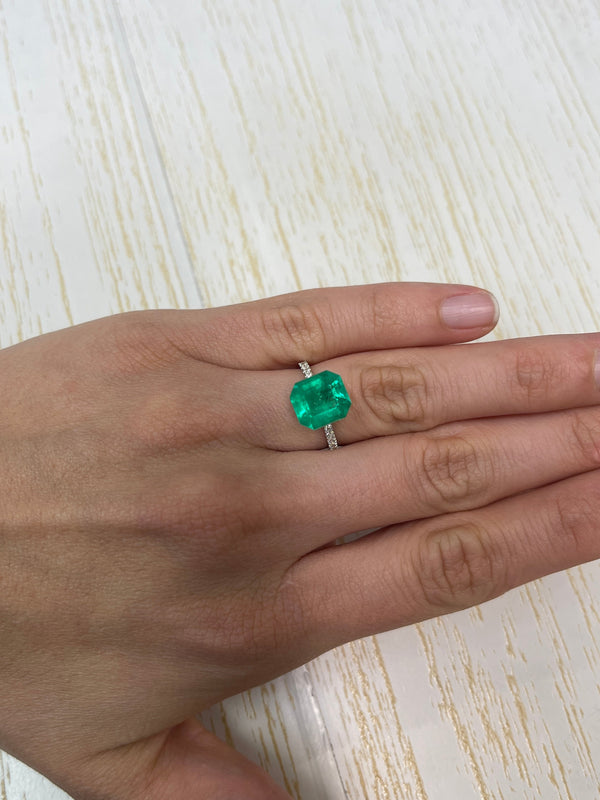 4.12 Carat 10.5x9.7 Vivid Yellowish Loose Colombian Emerald-Emerald Cut