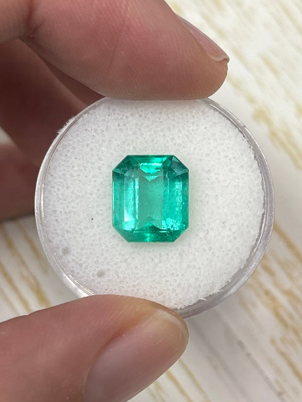 4.24 Carat 10.6x9 Bluish Green Natural Loose Colombian Emerald-Classic Emerald Cut