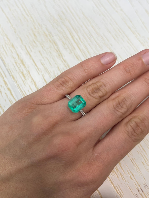 4.24 Carat 10.6x9 Bluish Green Natural Loose Colombian Emerald-Classic Emerald Cut