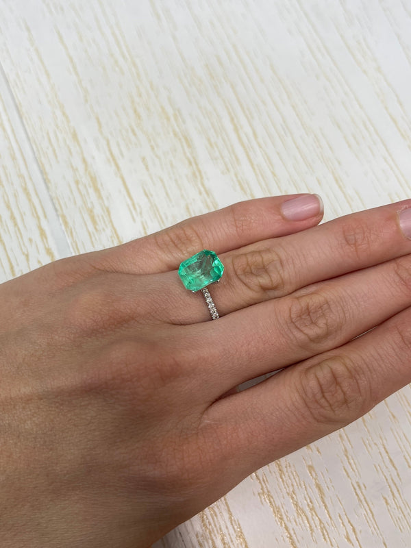 4.93 Carat 11x9 Limish Green Natural Loose Colombian Emerald-Classic Emerald Cut