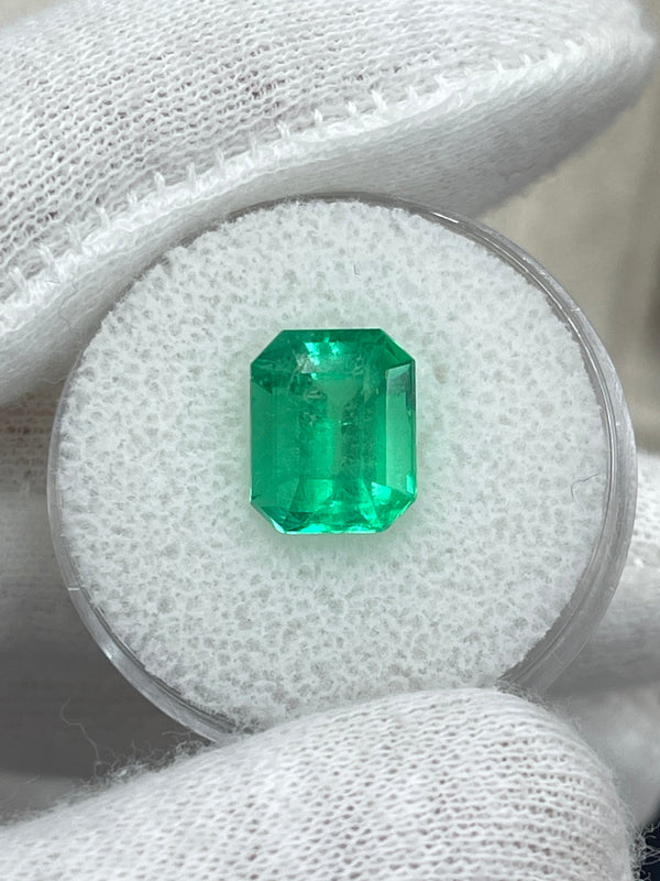 3.64 Carat 10x8 Yellowish Green Natural Loose Colombian Emerald-Emerald Cut