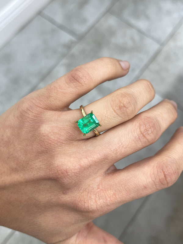 3.64 Carat 10x8 Yellowish Green Natural Loose Colombian Emerald-Emerald Cut