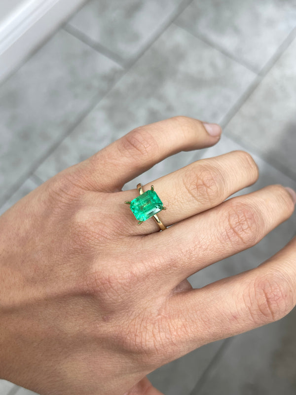 3.64 Carat 10x8 Yellowish Green Natural Loose Colombian Emerald-Emerald Cut