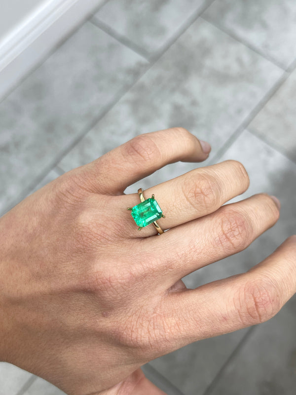 3.64 Carat 10x8 Yellowish Green Natural Loose Colombian Emerald-Emerald Cut