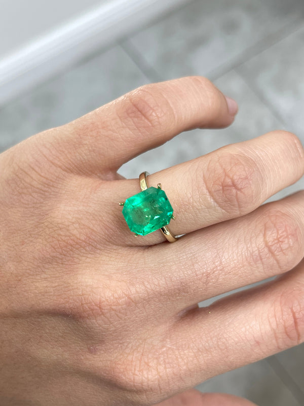 5.75 Carat 11.5x10 Freckled Medium Green Natural Loose Colombian Emerald-Emerald Cut