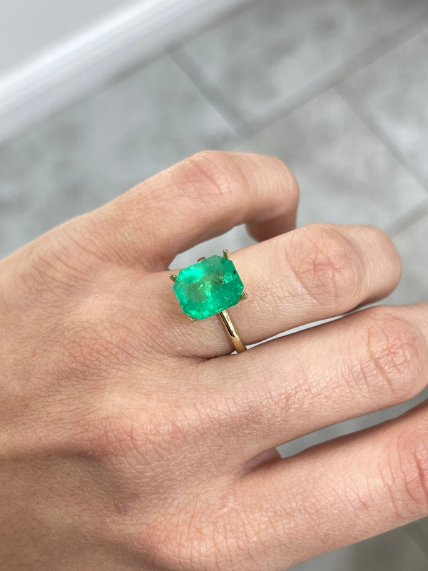 5.75 Carat 11.5x10 Freckled Medium Green Natural Loose Colombian Emerald-Emerald Cut
