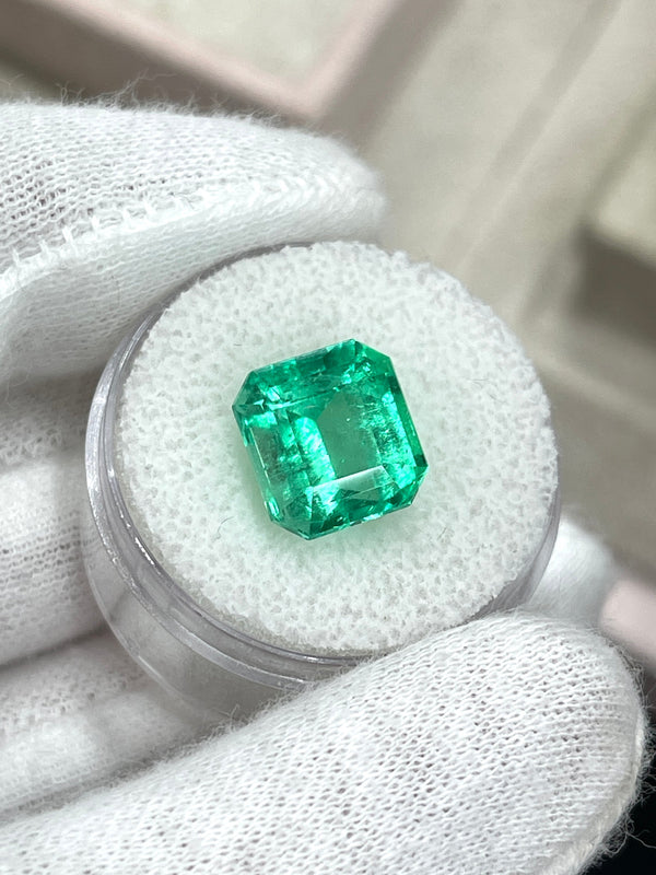 6.07 Carat 10.7x10 Yellowish Green Natural Loose Colombian Emerald-Asscher Cut