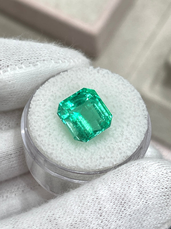 6.07 Carat 10.7x10 Yellowish Green Natural Loose Colombian Emerald-Asscher Cut